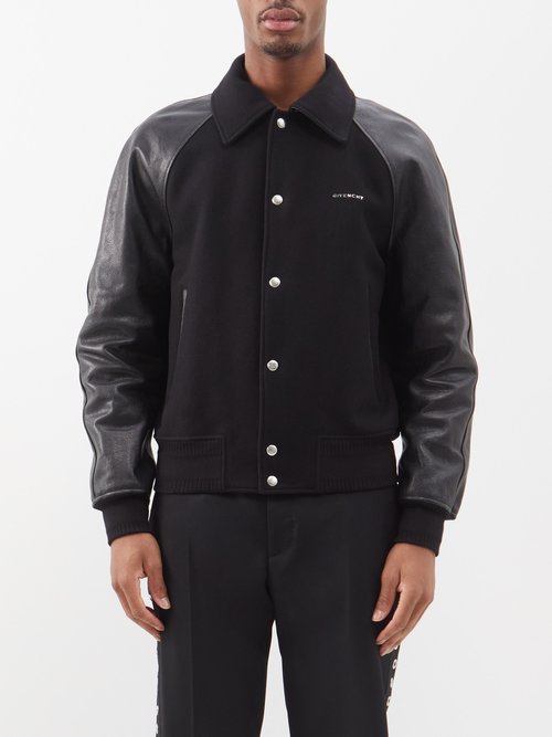 Givenchy - Leather-sleeved Wool-blend Bomber Jacket - Mens - Black