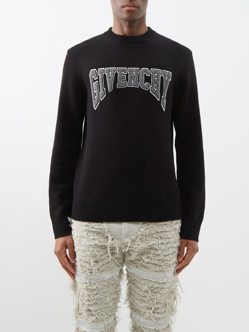 Givenchy - Collegiate-logo Wool-blend Sweater - Mens - Black White