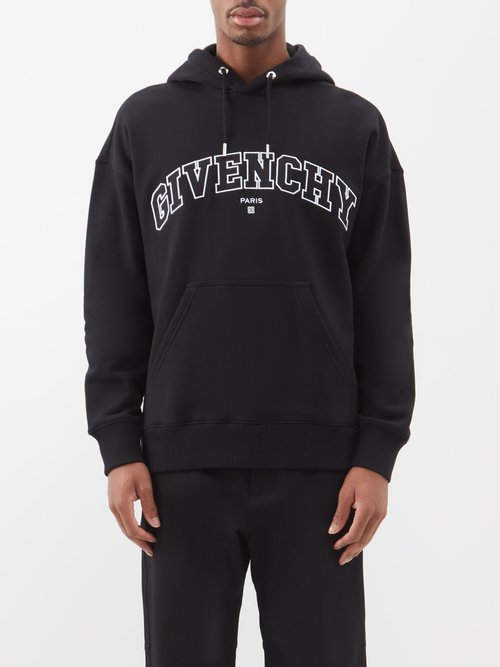 Givenchy - Varsity-logo Embroidered Jersey Hooded Sweatshirt - Mens - Black