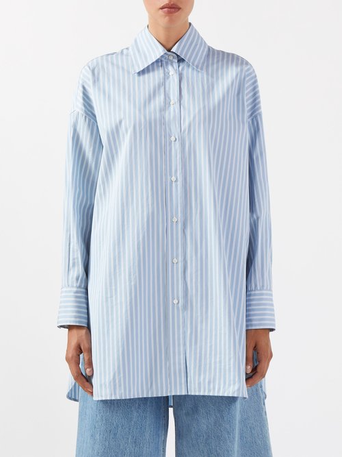 Etro - Oversized Striped Cotton-poplin Shirt - Womens - Light Blue