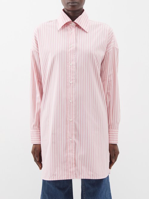 Etro - Striped Oversized Cotton-poplin Shirt - Womens - Light Pink