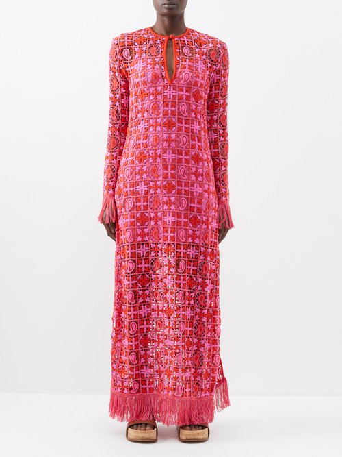 Etro Fringed Two-tone Crocheted Lace Maxi Dress In 1