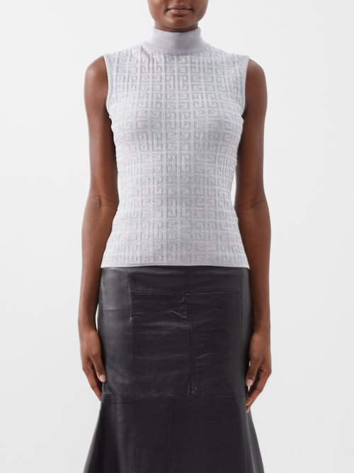 Givenchy - 4g-jacquard High-neck Knit Vest - Womens - Silver