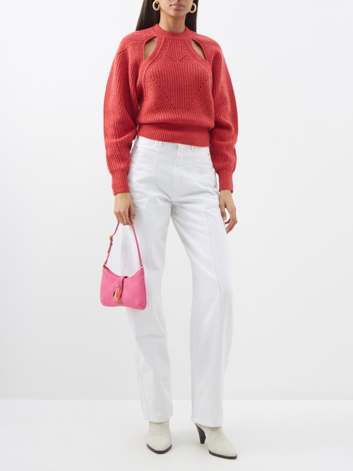 Isabel Marant - Palma Cutout Ribbed Wool-blend Sweater - Womens - Pink Red