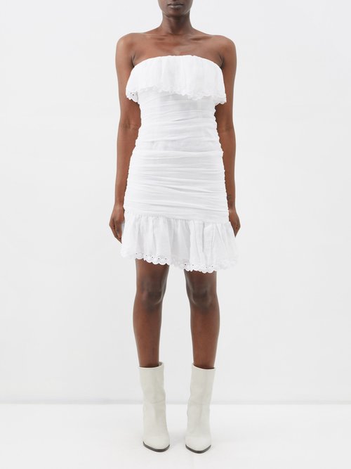 Isabel Marant Oxani Strapless Eyelet-ruffle Ruched Dress In White