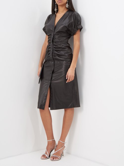 Isabel Marant Carly Ruched Leather Midi Dress