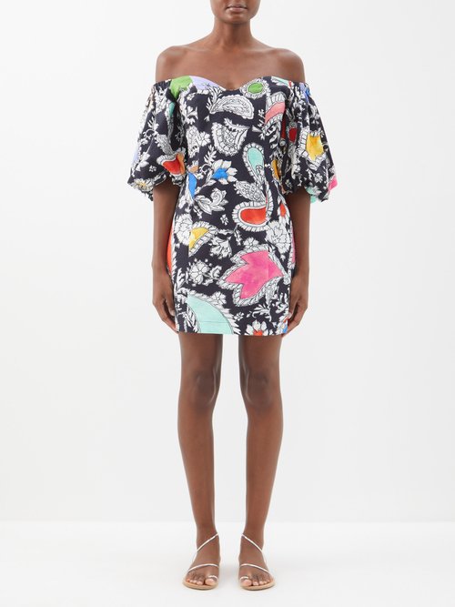 Mara Hoffman - Nomi Paisley-print Organic Cotton Mini Dress - Womens - Black Multi