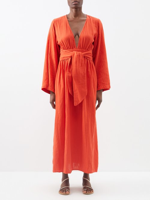 Mara Hoffman - Blair Belted Organic-cotton Midi Dress - Womens - Mid Red