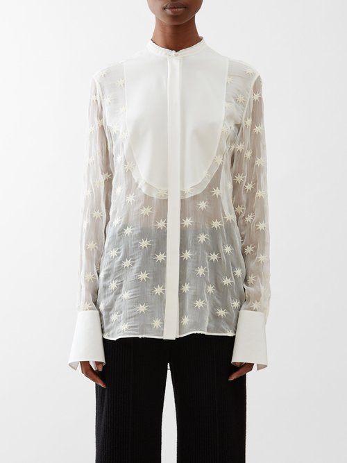 Chloé Star-embroidery Silk-mousseline Blouse In Iconic Milk