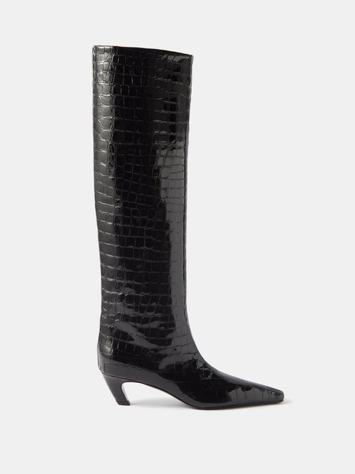 Khaite Davis 50 Croc-embossed Leather Knee-high Boots