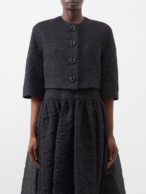 Erdem - Gillian Cropped Floral-cloqué Jacket - Womens - Black