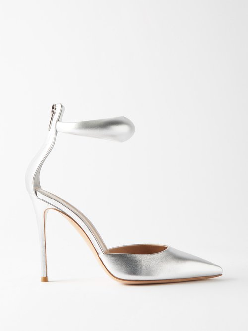 Gianvito Rossi - Padded-strap 105 Metallic-leather Sandals - Womens - Silver