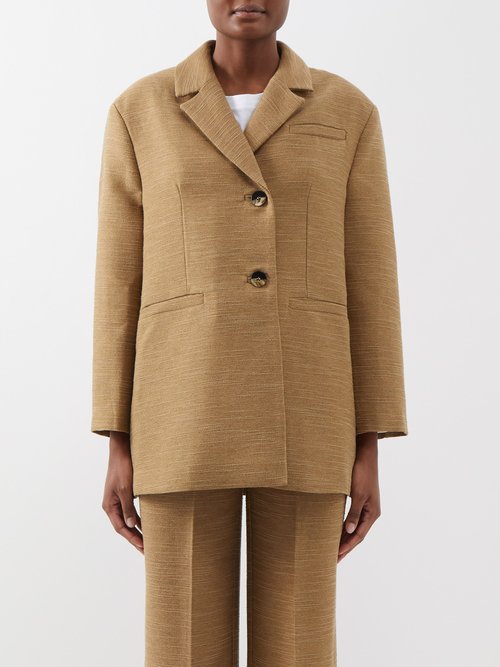 Ganni Oversized Recycled-fibre Single-breasted Blazer In Light Brown