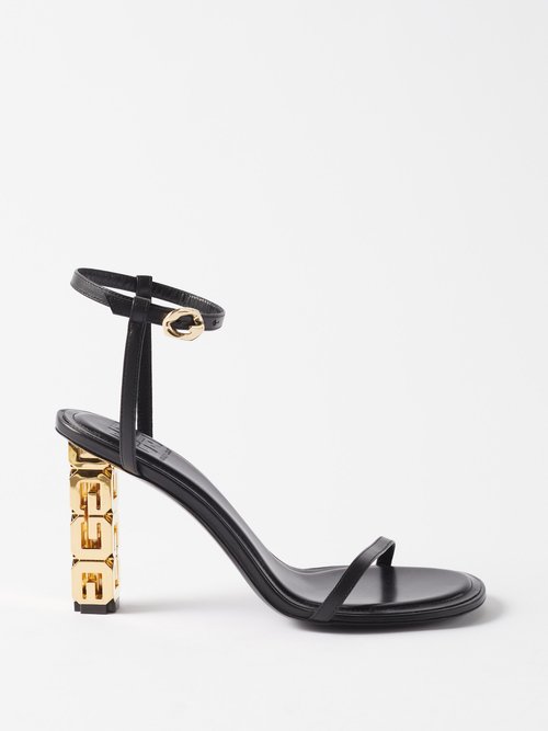 Givenchy Black Leather Sandals With G Cube Heel | ModeSens