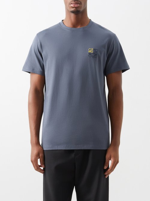 Loewe Logo-embroidered Cotton-jersey T-shirt In Grey