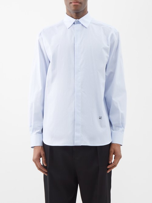 Loewe - Trompe L'oeil Cotton-poplin Shirt - Mens - White Blue