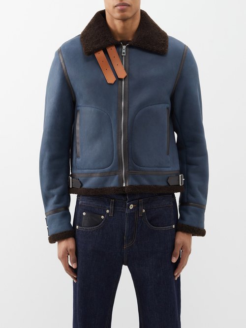 Loewe - Shearling-lined Leather Jacket - Mens - Brown Blue