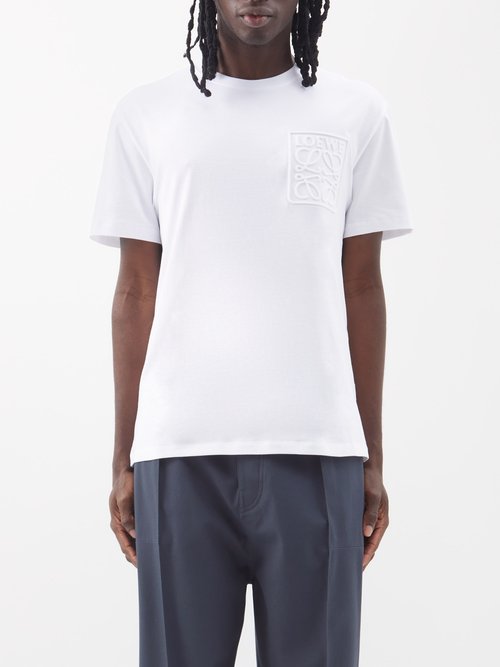 Loewe Anagram Debossed Crewneck Short Sleeve Cotton T-shirt In White