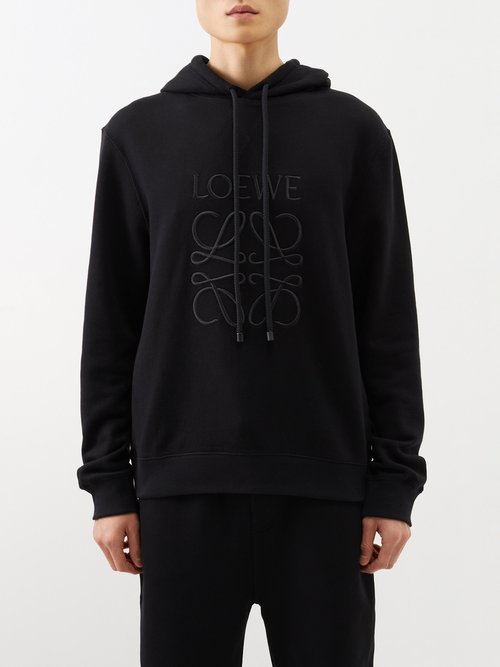 Loewe Logo-embroidered Cotton-jersey Hoodie In Nero