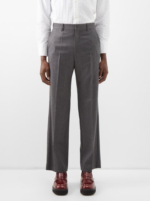 Loewe - Pressed Wool Straight-leg Trousers - Mens - Light Grey