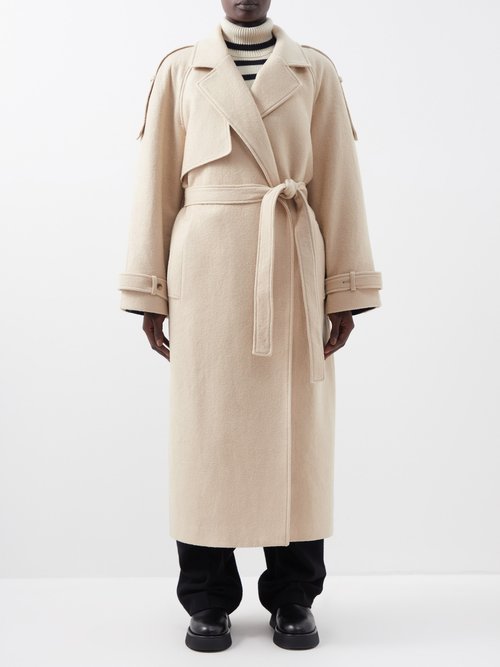 The Frankie Shop - Suzanne Belted Wool-blend Trench Coat - Womens - Beige