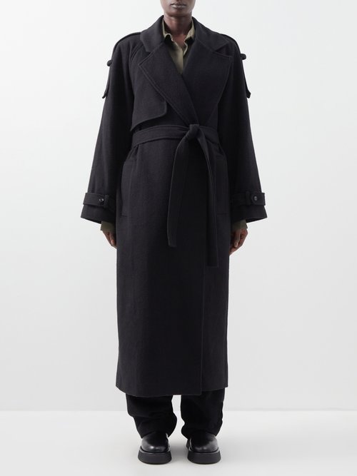 The Frankie Shop - Suzanne Belted Wool-blend Felt Trench Coat - Womens - Black