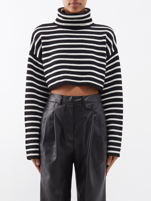 The Frankie Shop - Athina Striped Cropped Wool-blend Sweater - Womens - Black White