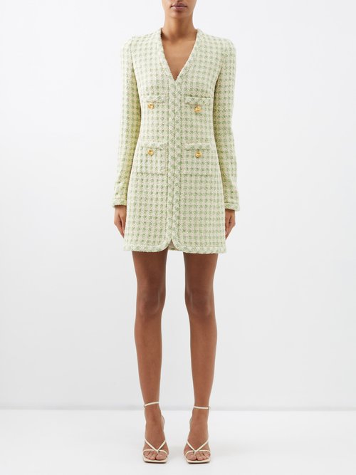 Giambattista Valli - Houndstooth Cotton-blend Tweed Mini Dress - Womens - Green White