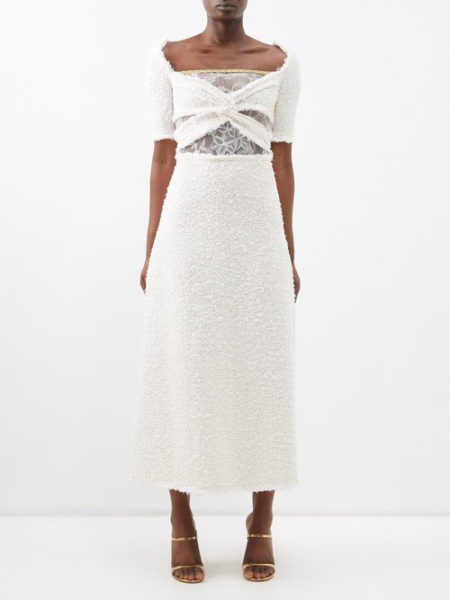 Giambattista Valli - Lace-insert Bouclé Midi Dress - Womens - White