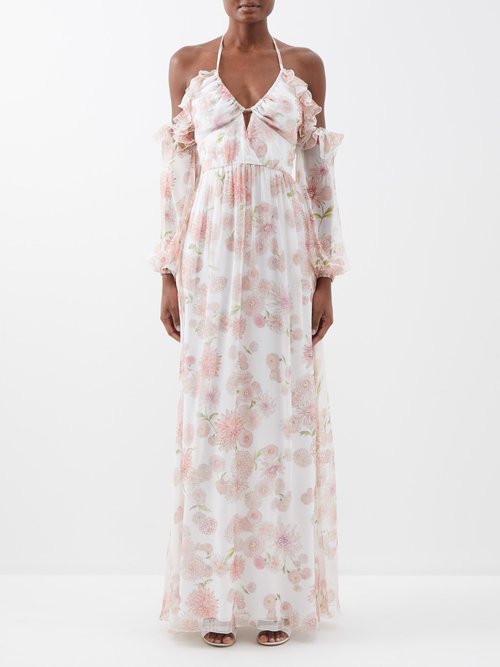 Giambattista Valli - Dahlia-print Off-the-shoulder Silk-georgette Gown - Womens - Pink Print