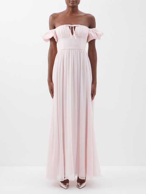 Giambattista Valli - Bow Front Off-the-shoulder Silk-georgette Gown - Womens - Light Pink