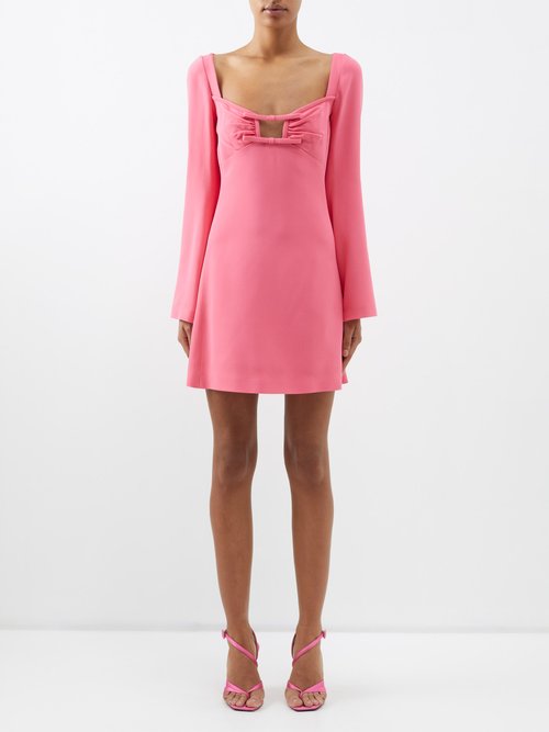 Giambattista Valli - Bow-appliqué Flared-sleeve Crepe Mini Dress - Womens - Pink