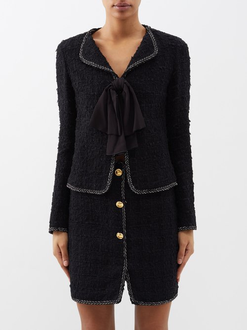 Giambattista Valli - Bow-front Bouclé-tweed Jacket - Womens - Black