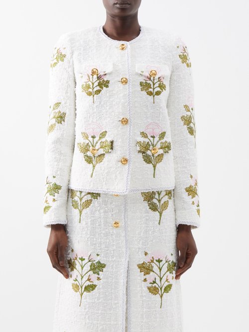 Giambattista Valli - Rose-embroidered Cotton-blend Bouclé Jacket - Womens - Ivory Multi