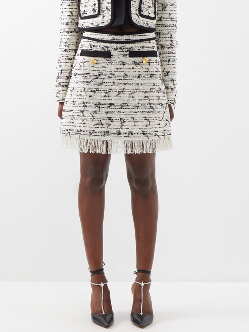 Giambattista Valli - Frayed-hem Cotton-blend Bouclé Mini Skirt - Womens - White Black