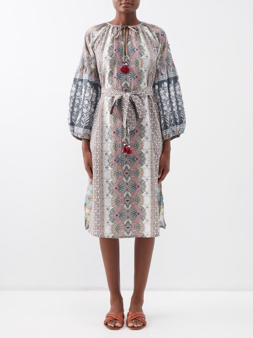 D'Ascoli Tula Paisley-print Cotton-khadi Belted Dress