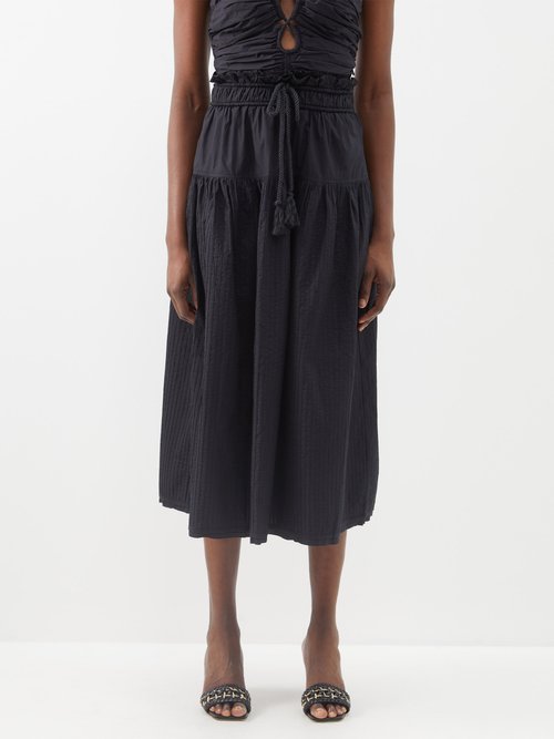 Raffaella Pintucked Cotton-poplin Midi Skirt In Black