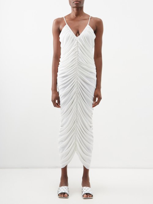 Norma Kamali Diana Ruched Stretch-jersey Maxi Dress In Snow White ...