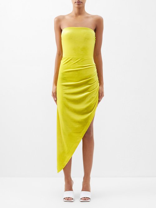 Norma Kamali - Bandeau Asymmetric Velvet Dress - Womens - Yellow