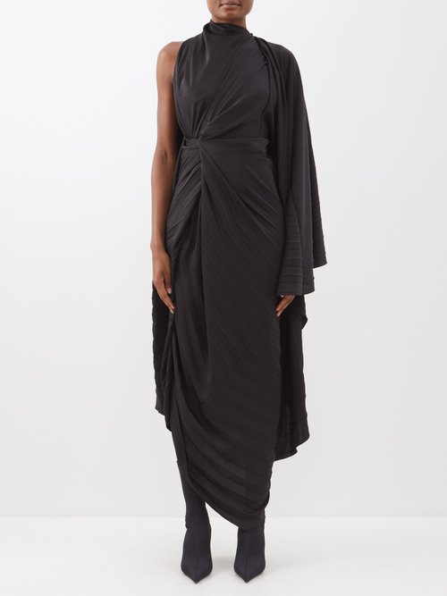 Balenciaga - Asymmetric Pleated-twill Dress - Womens - Black