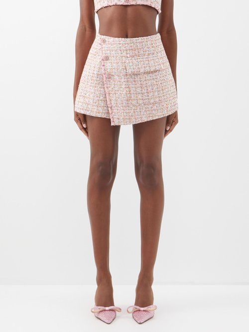 Self-portrait - Asymmetric Bouclé-tweed Mini Skirt - Womens - Light Pink