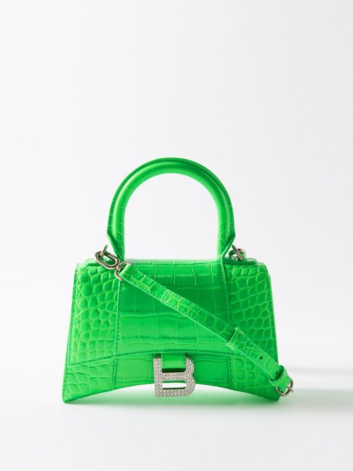 Balenciaga Hourglass Xs Crocodile-effect Leather Bag