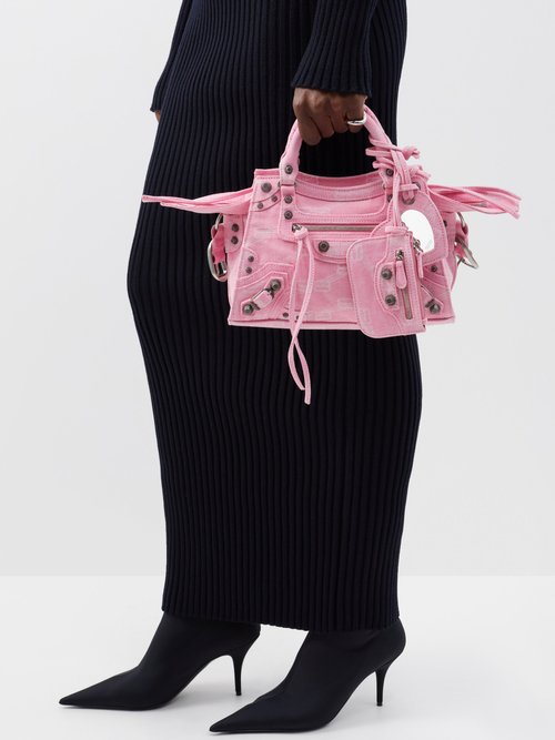 Balenciaga Neo Cagole Xs Bb-logo Denim Cross-body Bag In Pink