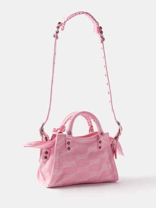 Pink Neo Cagole XS BB-logo denim cross-body bag, Balenciaga
