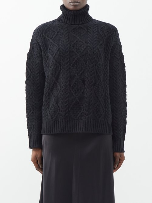 Nili Lotan - Zoya Cable-knit Cashmere Roll-neck Sweater - Womens - Black