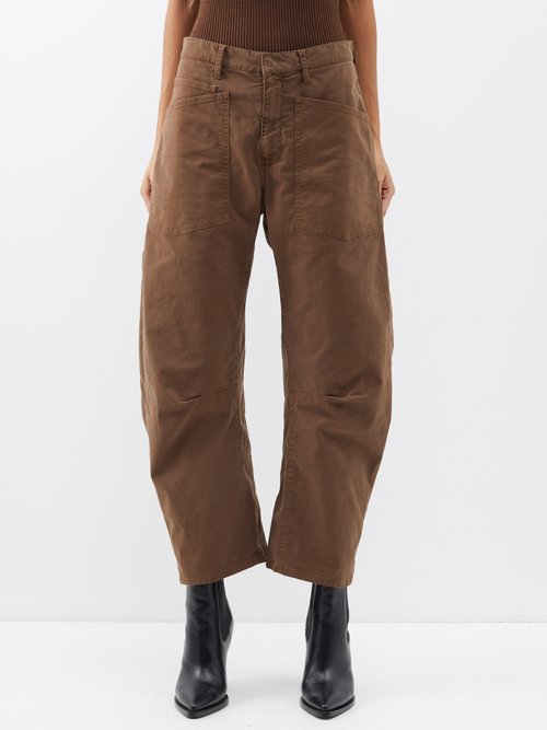 Nili Lotan - Shon High-rise Cropped Cotton-twill Trousers - Womens - Brown