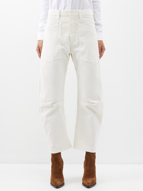 Nili Lotan - Shon High-rise Cropped Cotton-twill Trousers - Womens - Ivory