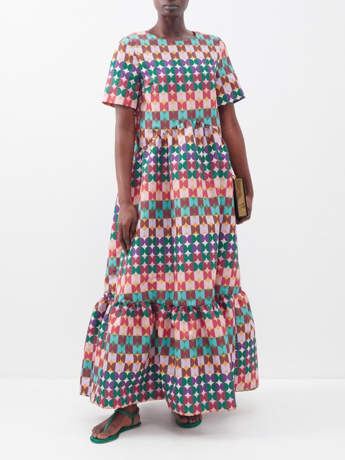 La DoubleJ Belle Mezzaluna-print Faille Maxi Dress