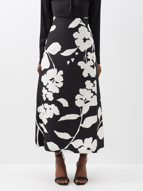 La DoubleJ A-long Floral-print Wool-blend Cady Skirt