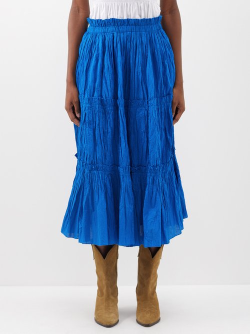 Sea - Paco Tiered Organic-cotton Midi Skirt - Womens - Blue